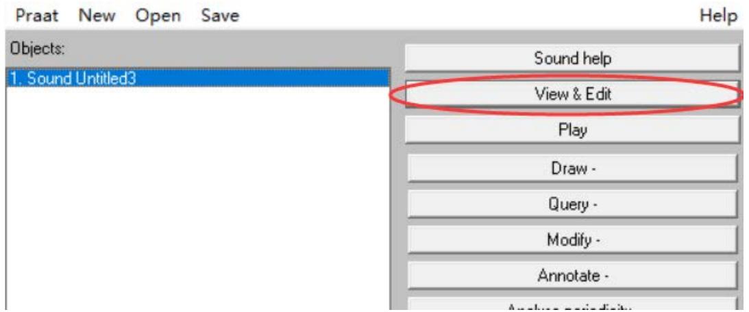 View & Edit in the Praat Objects window